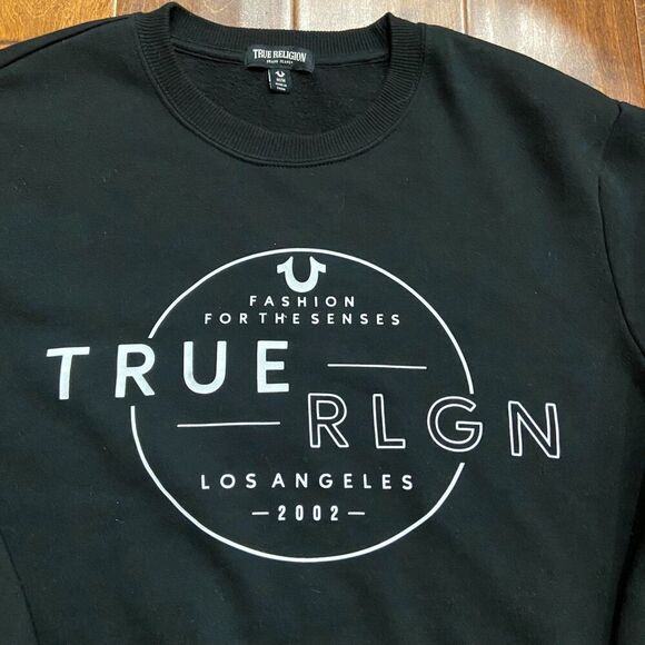 True Religion Fashion For The Senses Crewneck Sweatshirt Black White Mens Medium - Picture 2 of 7